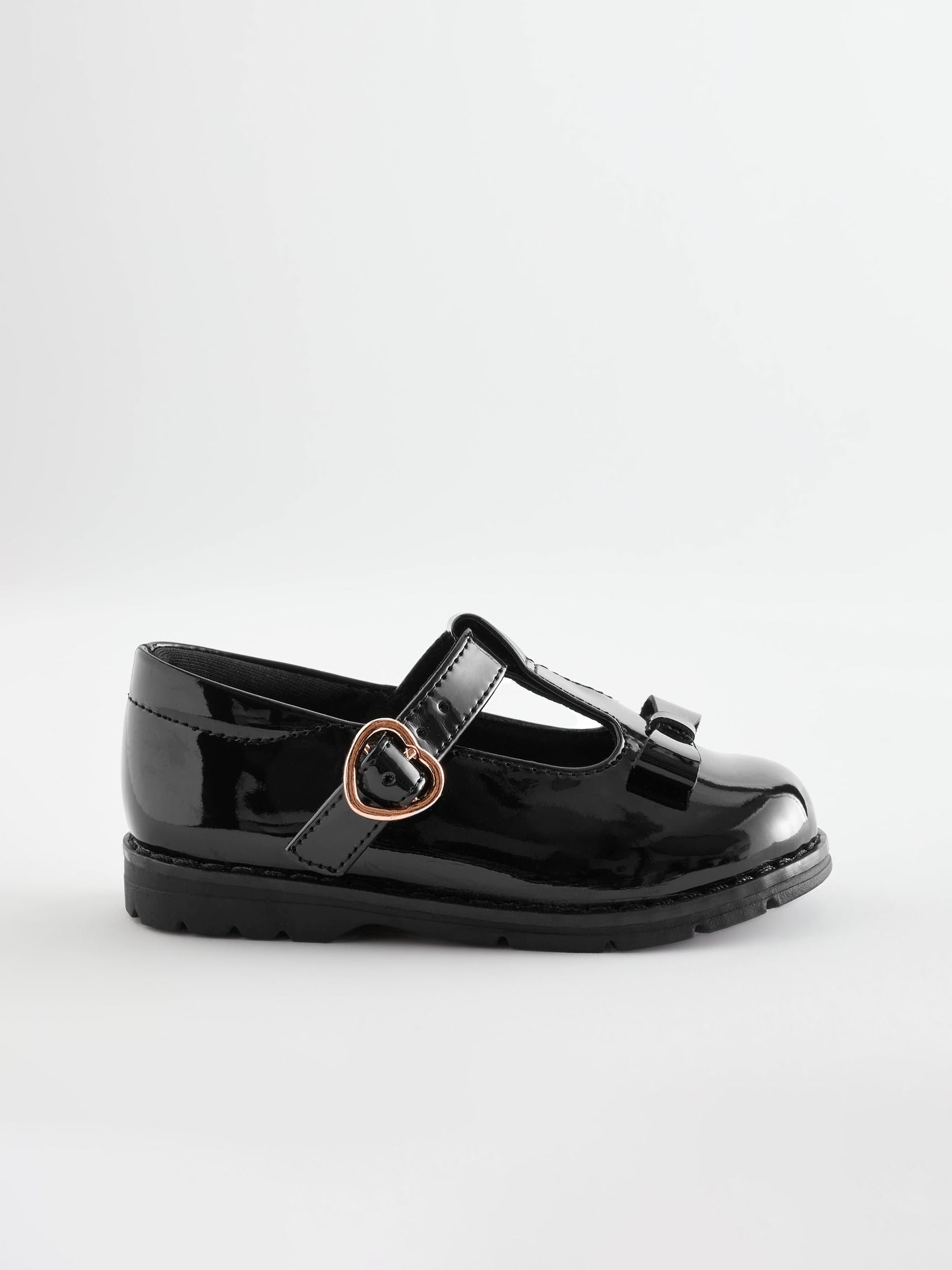 Black Patent Standard Fit (F) School Junior Bow T-Bar Shoes image 3