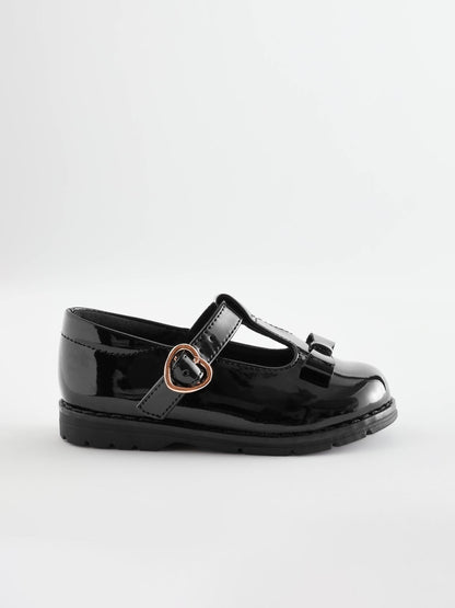 Black Patent Standard Fit (F) School Junior Bow T-Bar Shoes image 3