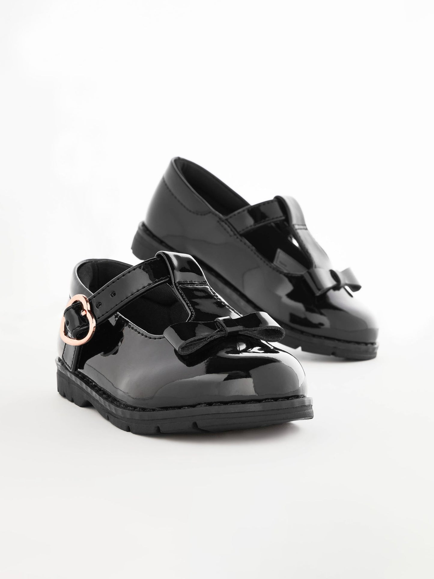 Black Patent Standard Fit (F) School Junior Bow T-Bar Shoes image 4