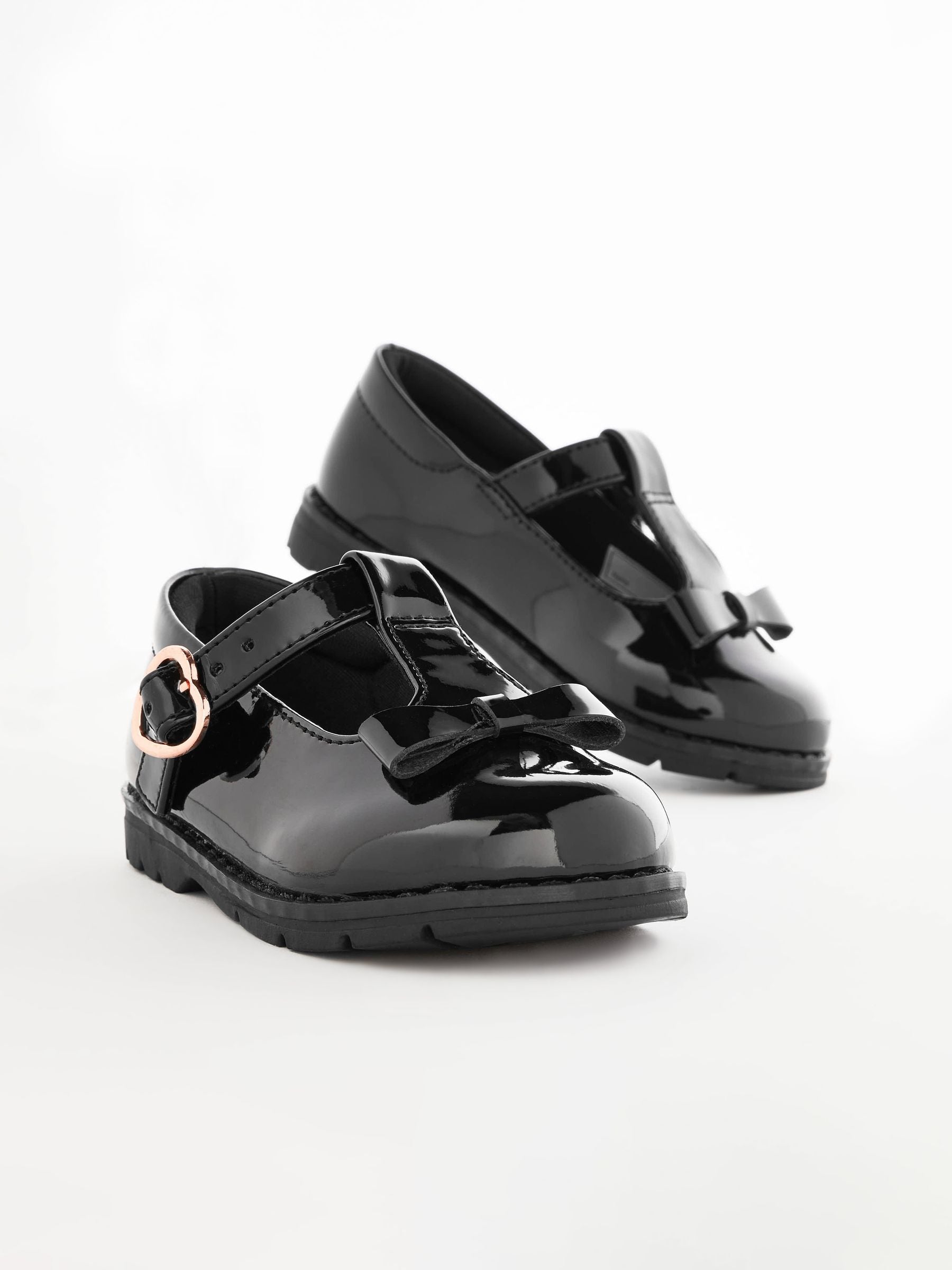 Black Patent Standard Fit (F) School Junior Bow T-Bar Shoes image 4
