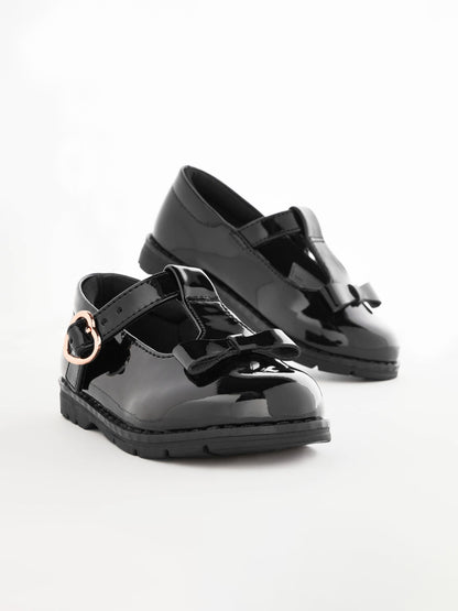 Black Patent Standard Fit (F) School Junior Bow T-Bar Shoes image 3