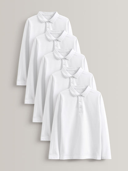 Dsiney Kidz - White Long Sleeve School Polo Shirts 5 Pack (3-16yrs) image 1