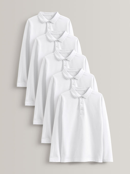 Disney Kidz - White Long Sleeve School Polo Shirts 5 Pack (3-16yrs) image 1