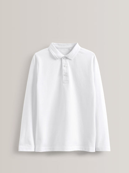 Dsiney Kidz - White Long Sleeve School Polo Shirts 5 Pack (3-16yrs) image 2