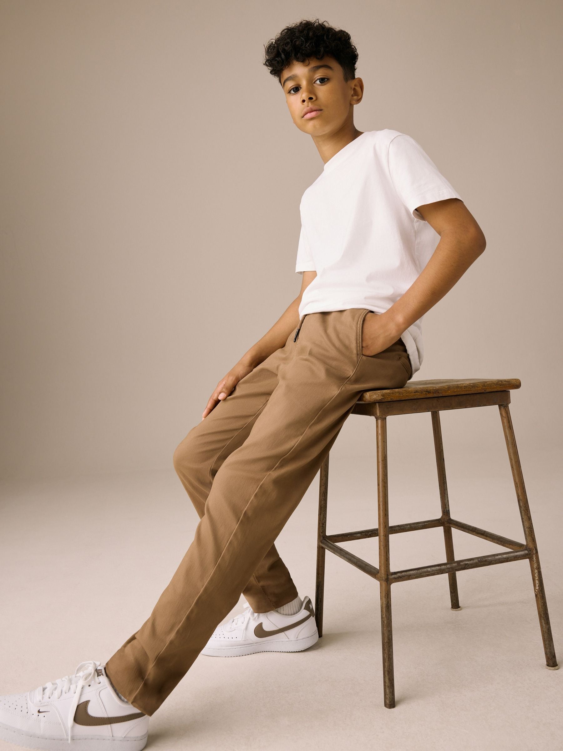 Dsiney Kidz - Tan Brown Regular Fit Rib Waist Pull-On Trousers (3-16yrs) image 2