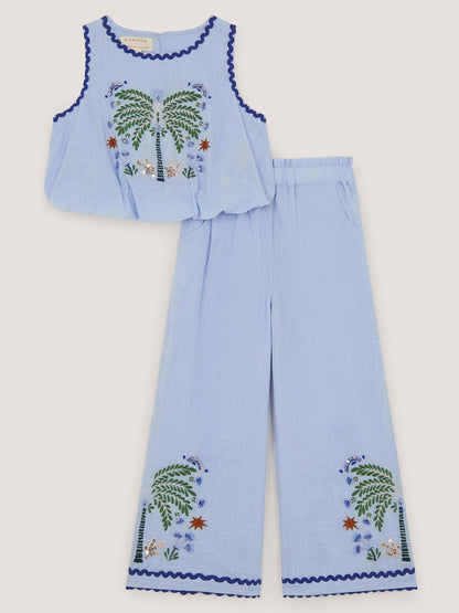 Monsoon Blue Charlie Taylor Embroidered Top & Trousers Set image 2