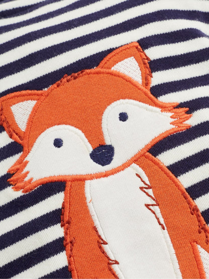 JoJo Maman Bébé Navy Blue Ecru Cream Stripe Fox Appliqué Zip Cotton Baby Sleepsuit image 6