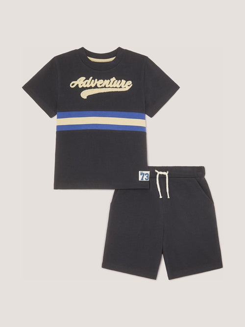 Monsoon Blue Stripe Jersey T-Shirt & Shorts Set image 1