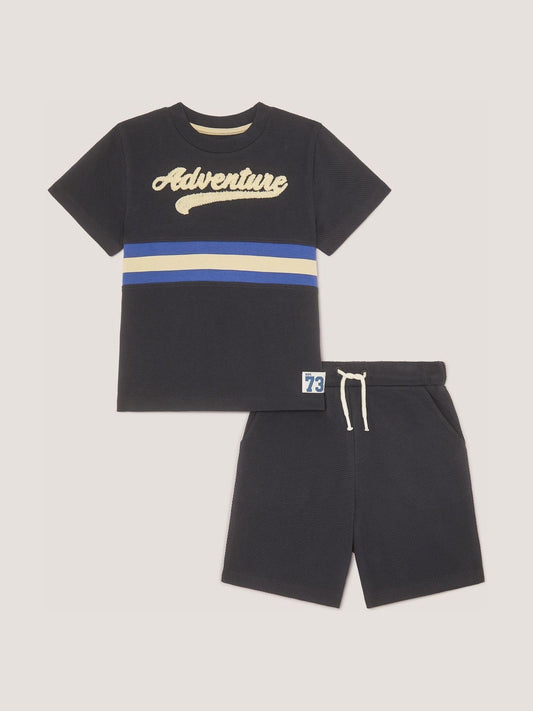 Monsoon Blue Stripe Jersey T-Shirt & Shorts Set image 1