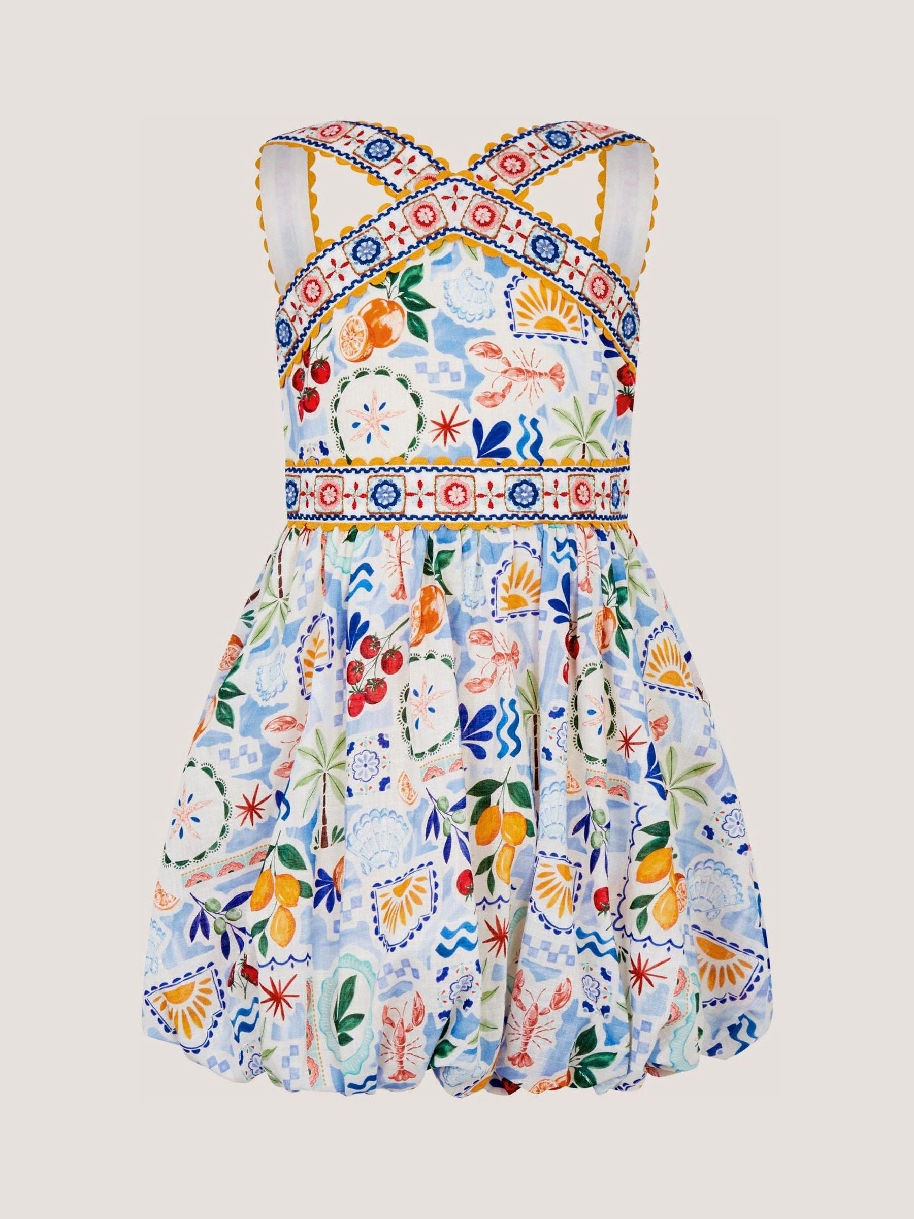 Monsoon Cream Charlie Taylor Printed Bubble Hem Dress image 2
