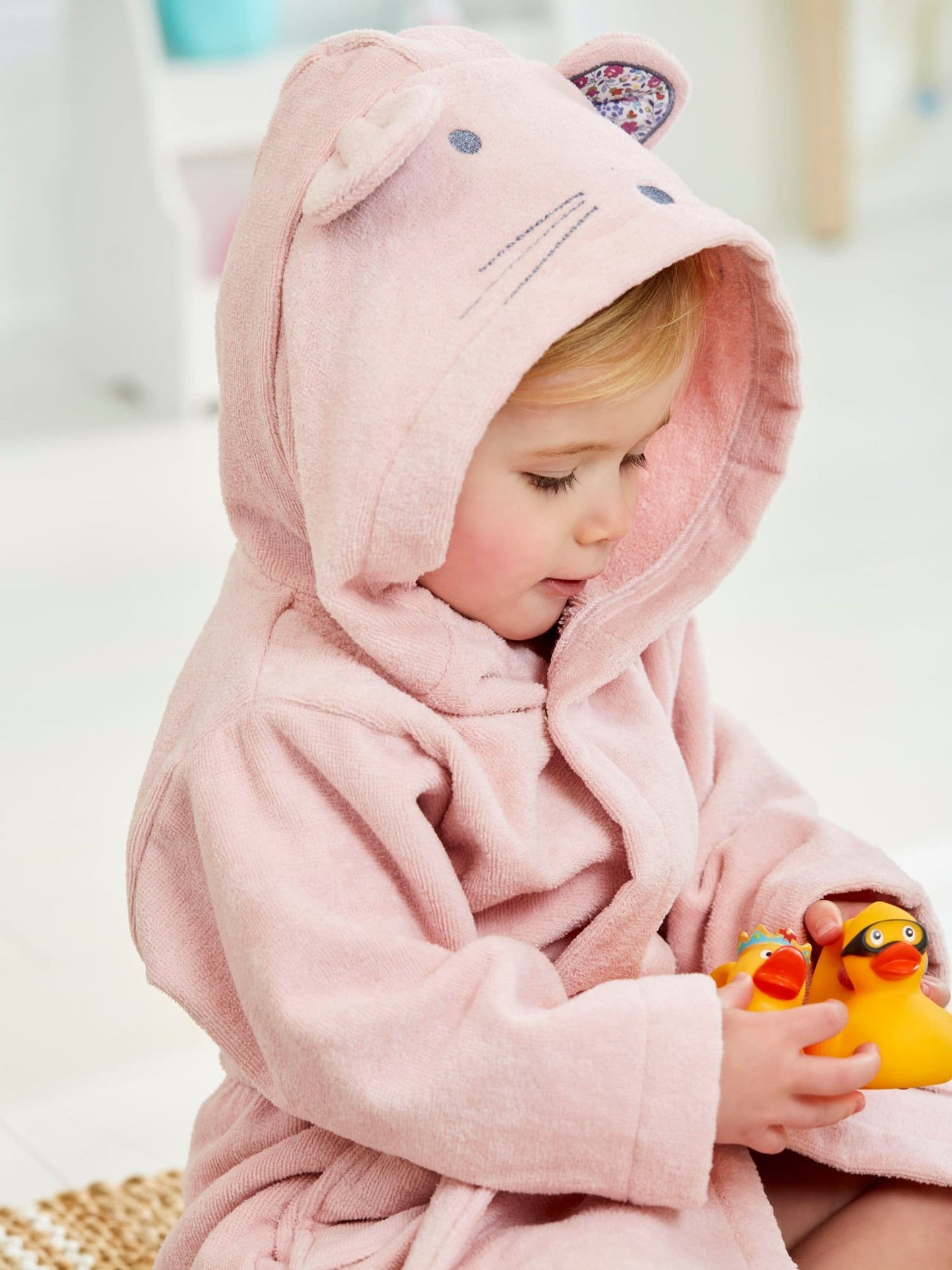 JoJo Maman Bébé Light Pink Mouse Cotton Towelling Robe image 2
