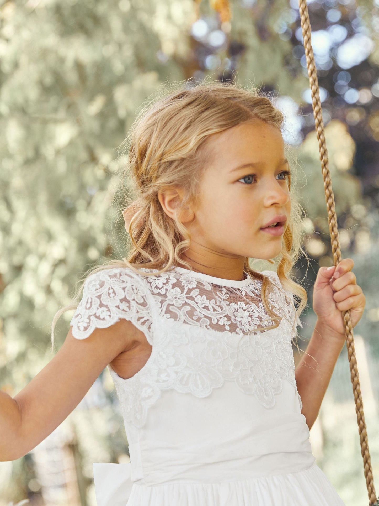 White Lace Bodice Flower Girl Bow Dress (3-16yrs) image 3