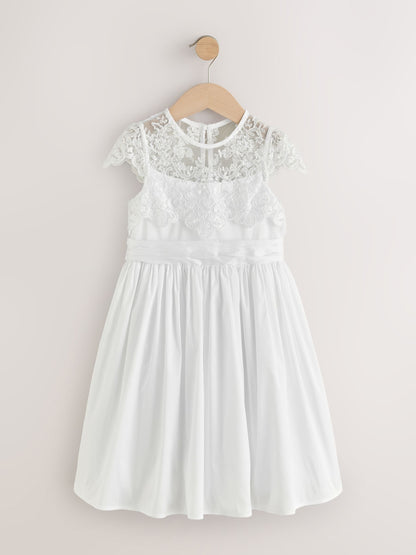 White Lace Bodice Flower Girl Bow Dress (3-16yrs) image 5