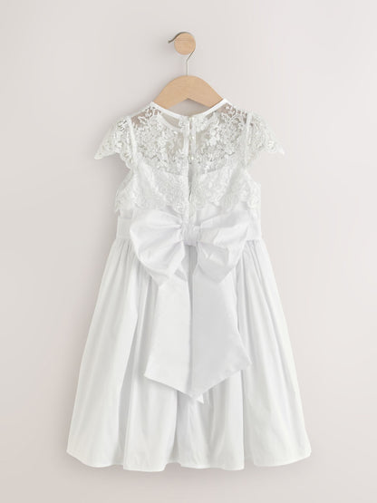 White Lace Bodice Flower Girl Bow Dress (3-16yrs) image 6