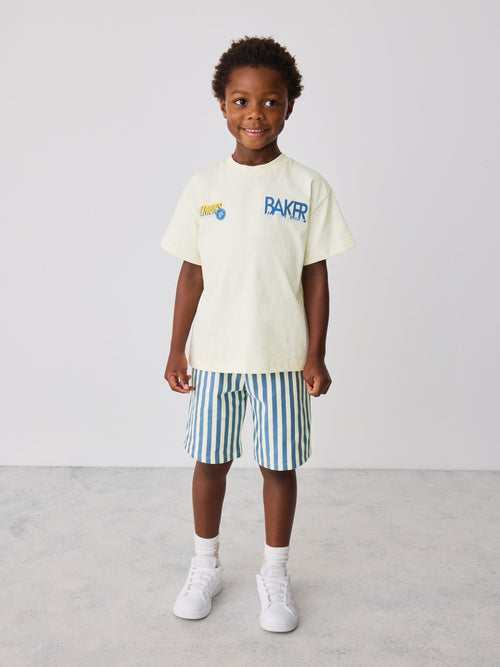 Dsiney Kidz - Baker by Ted Baker Stone/Blue Oversized Graphic T-Shirt and Striped Shorts Set image 1