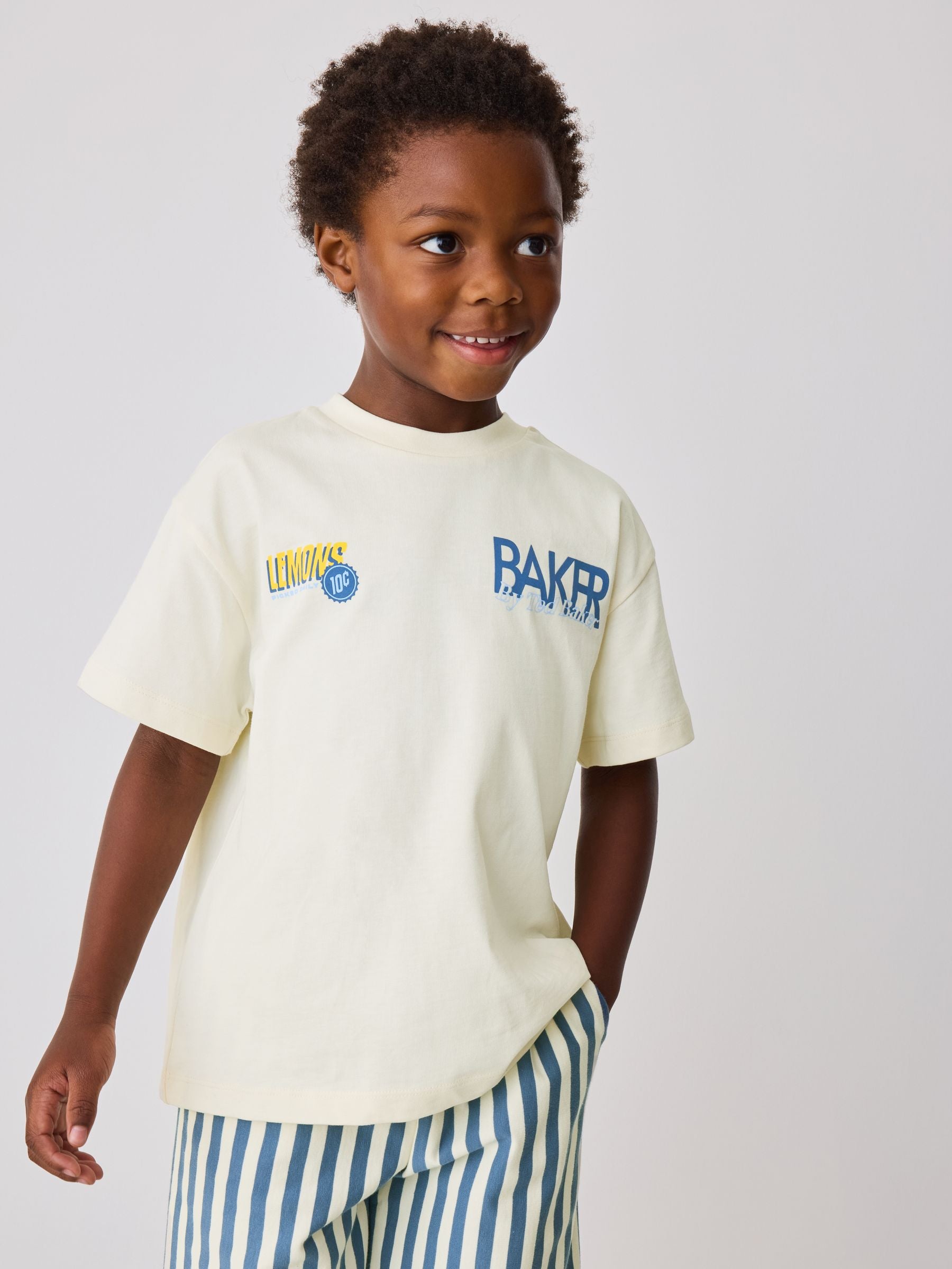 Dsiney Kidz - Baker by Ted Baker Stone/Blue Oversized Graphic T-Shirt and Striped Shorts Set image 3