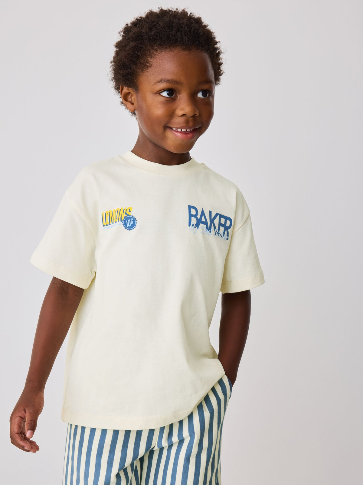 Dsiney Kidz - Baker by Ted Baker Stone/Blue Oversized Graphic T-Shirt and Striped Shorts Set image 3