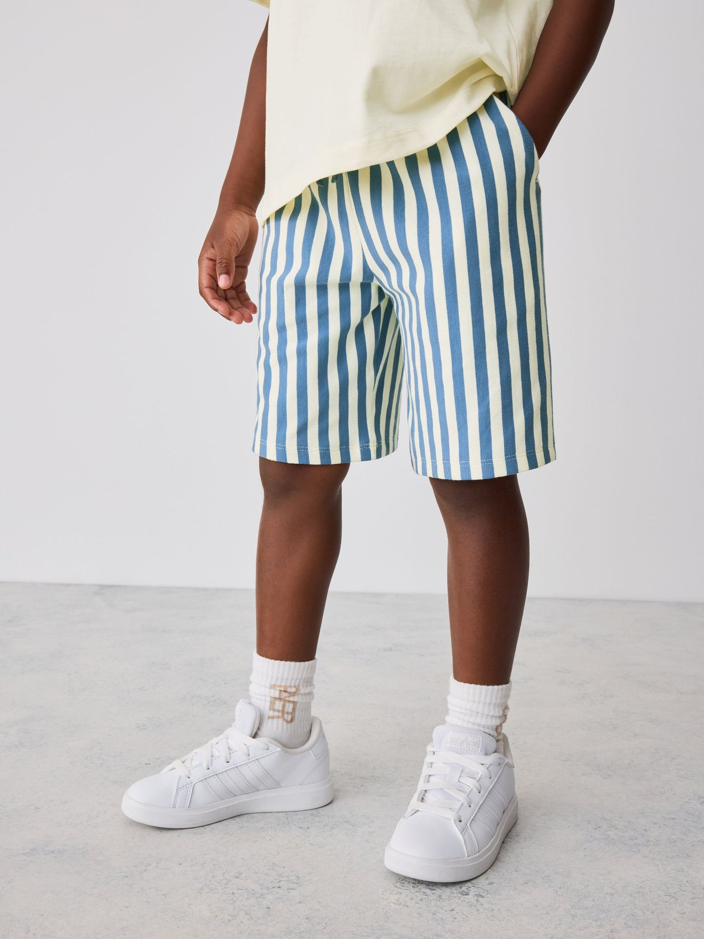 Dsiney Kidz - Baker by Ted Baker Stone/Blue Oversized Graphic T-Shirt and Striped Shorts Set image 4