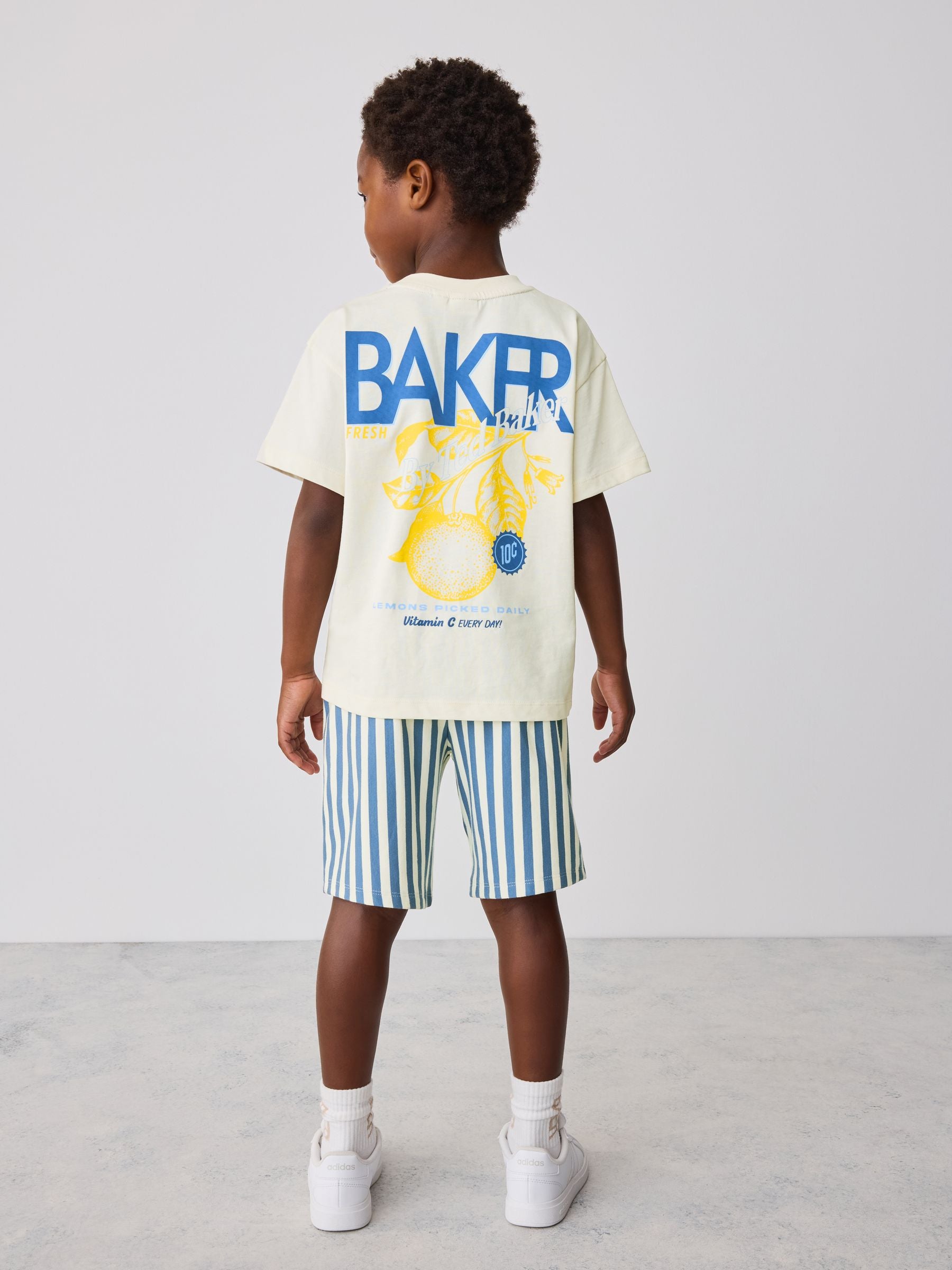 Dsiney Kidz - Baker by Ted Baker Stone/Blue Oversized Graphic T-Shirt and Striped Shorts Set image 5