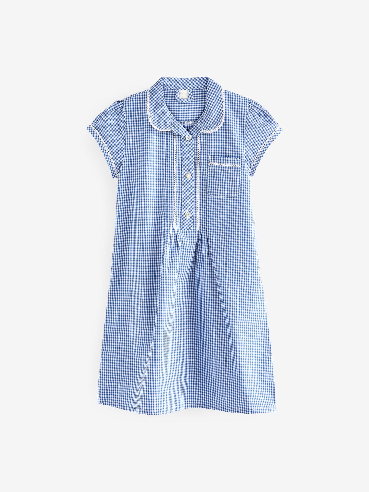 Mid Blue Cotton Rich Button Front Lace Gingham School Dress (3-14yrs) image 5