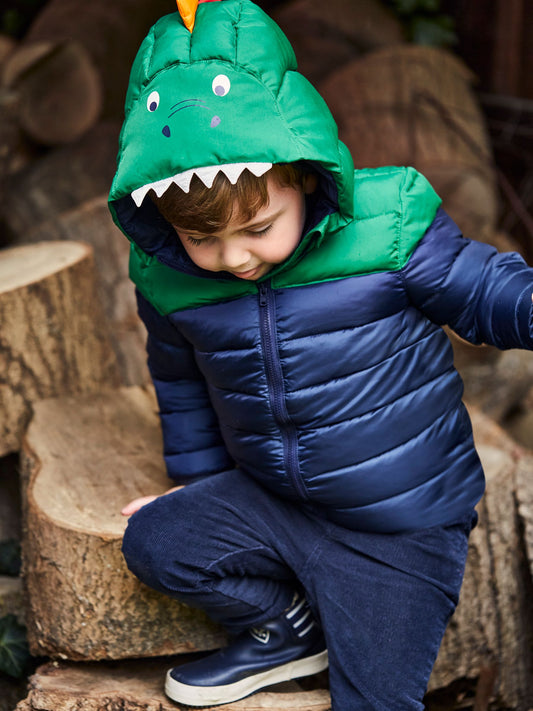 Dsiney Kidz - JoJo Maman Bébé Navy Green Dino Puffer Jacket image 1