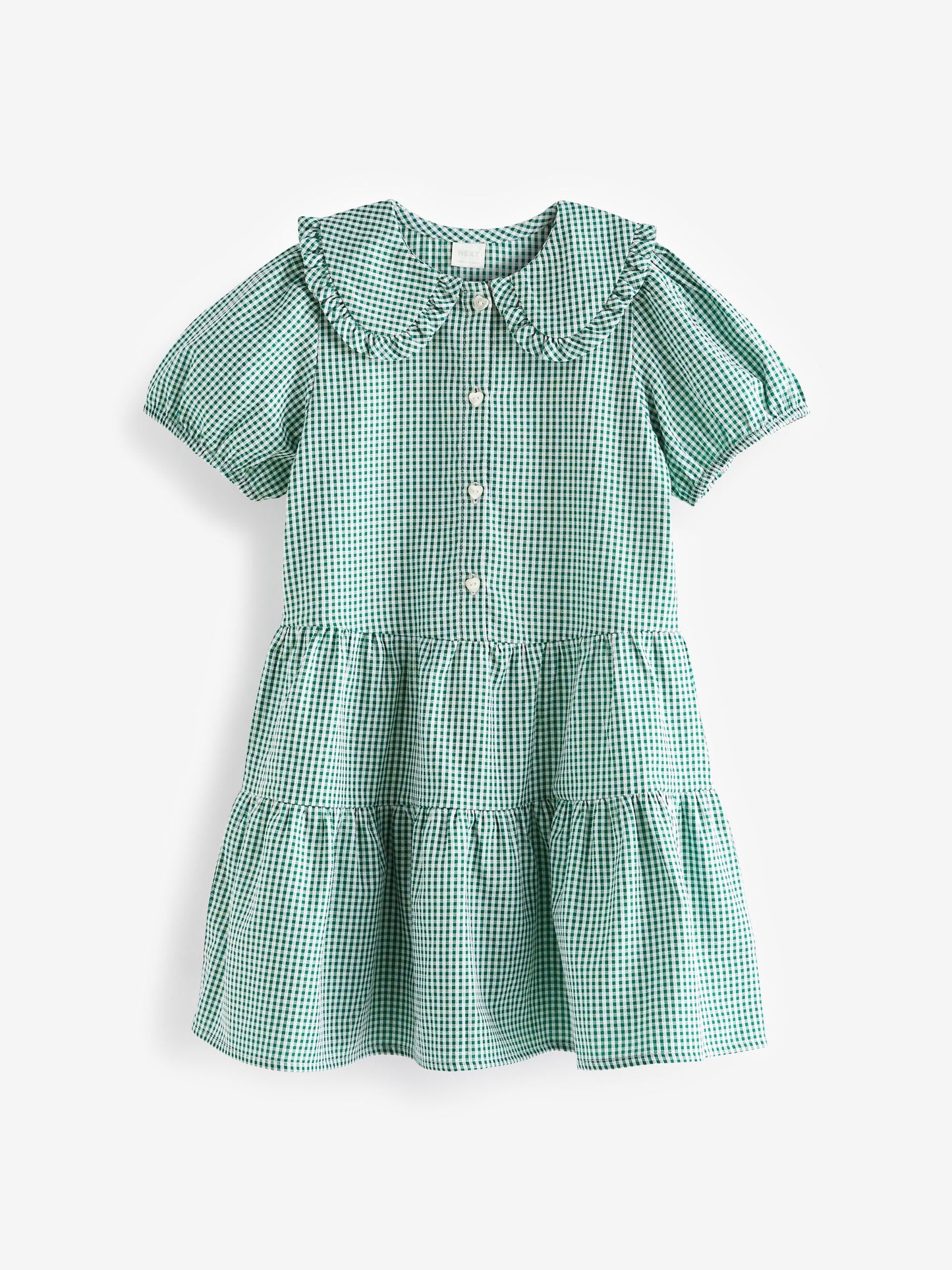 Green Cotton Rich School Gingham Tiered Pretty Collar Dress (3-14yrs) image 5
