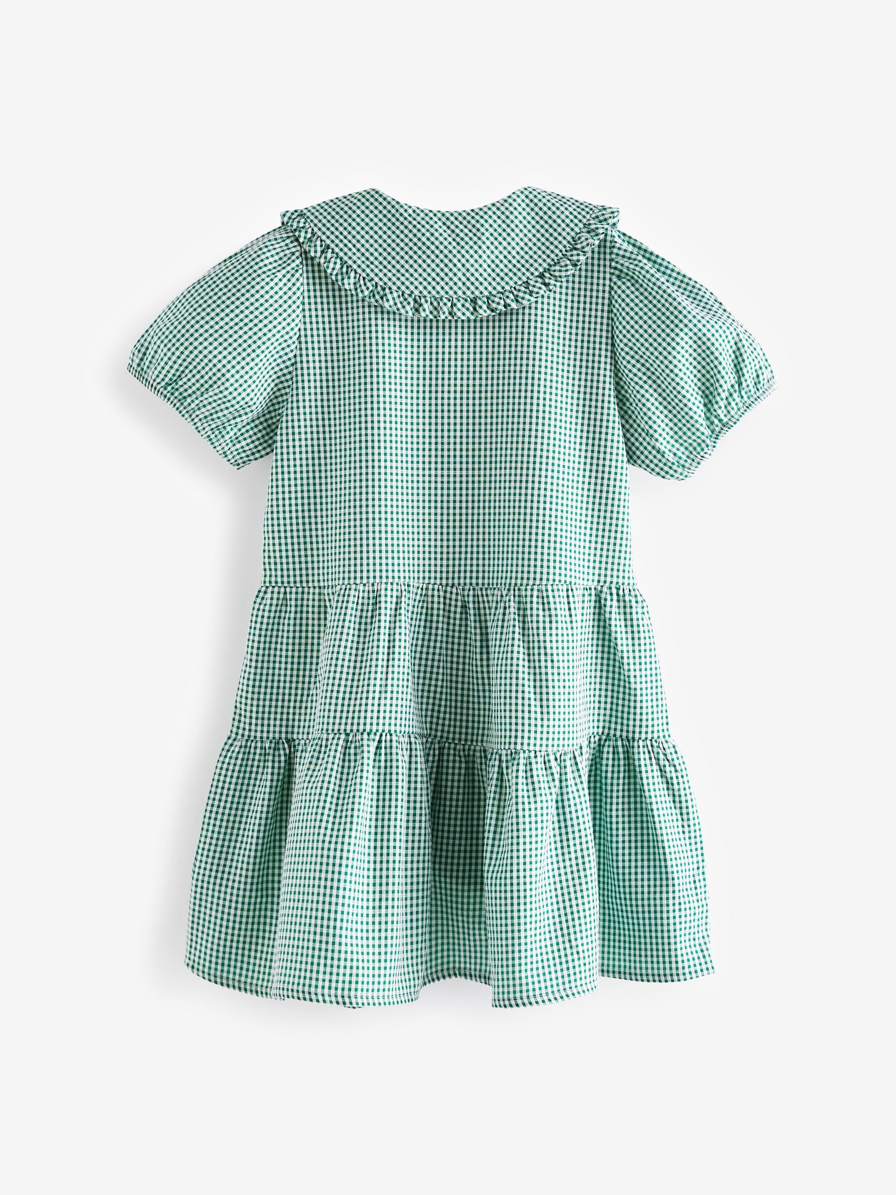 Green Cotton Rich School Gingham Tiered Pretty Collar Dress (3-14yrs) image 6