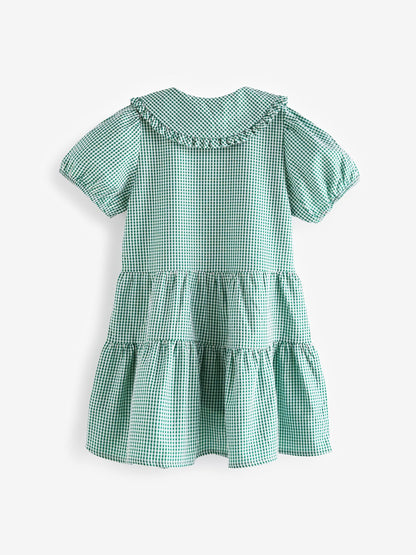 Green Cotton Rich School Gingham Tiered Pretty Collar Dress (3-14yrs) image 6