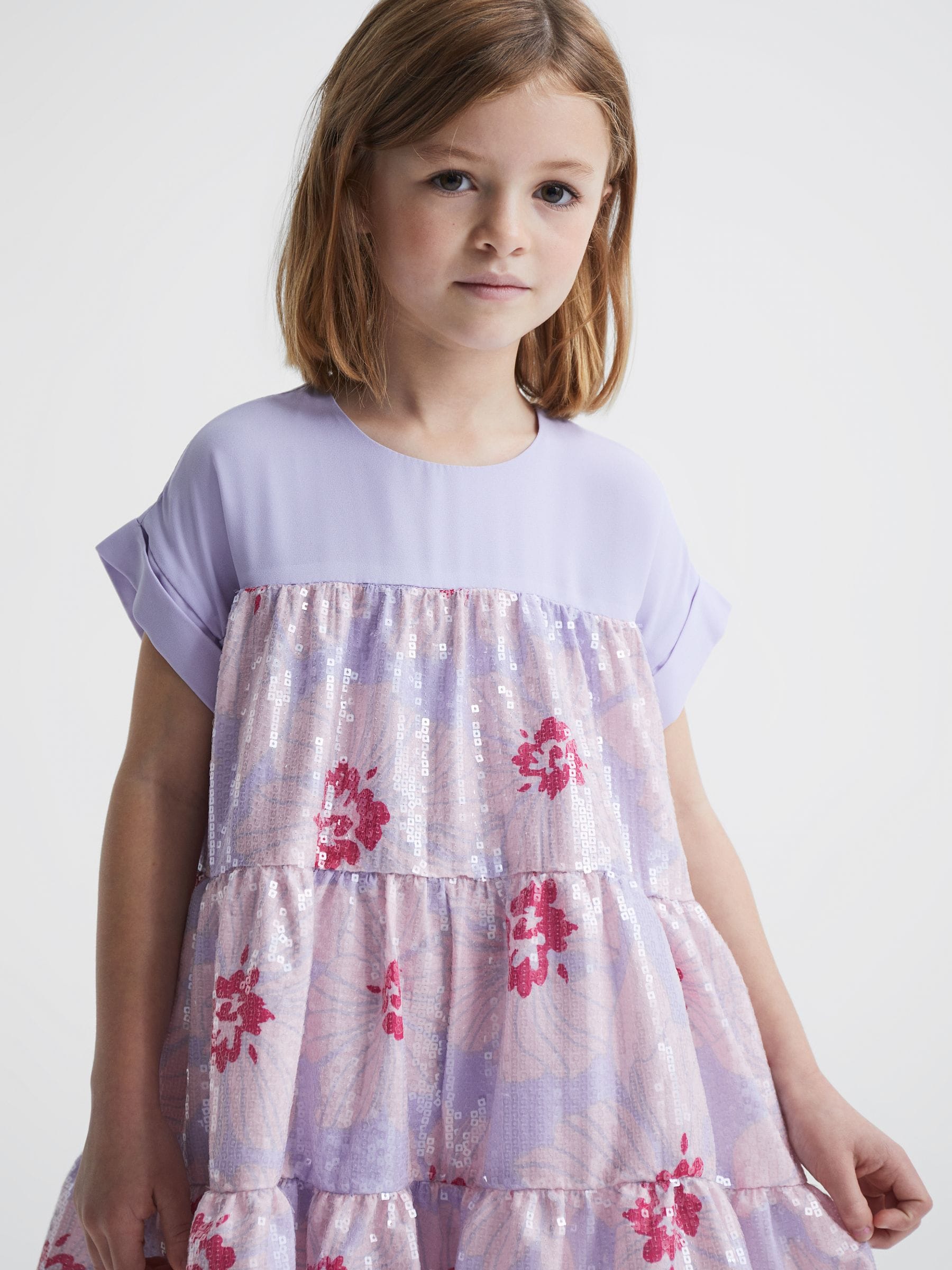 Dsiney Kidz - Reiss Lilac Lucie Sequin Print Tiered Dress image 1
