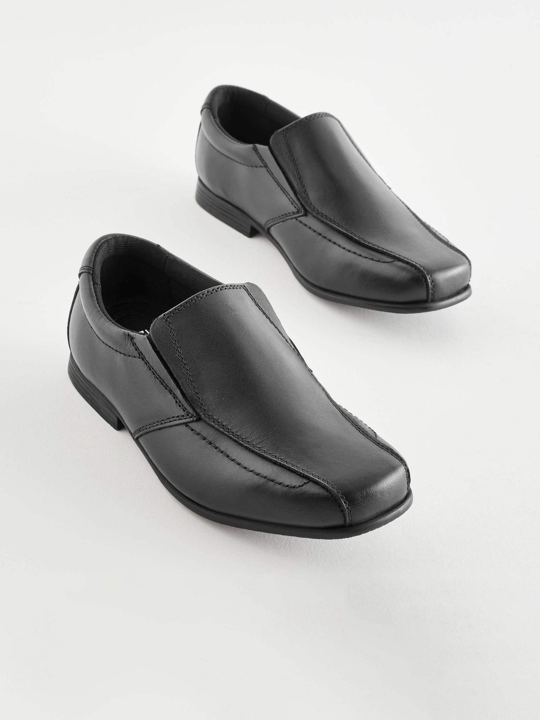 Black Wide Fit (G) Slip On Leather Loafer School Shoes image 1
