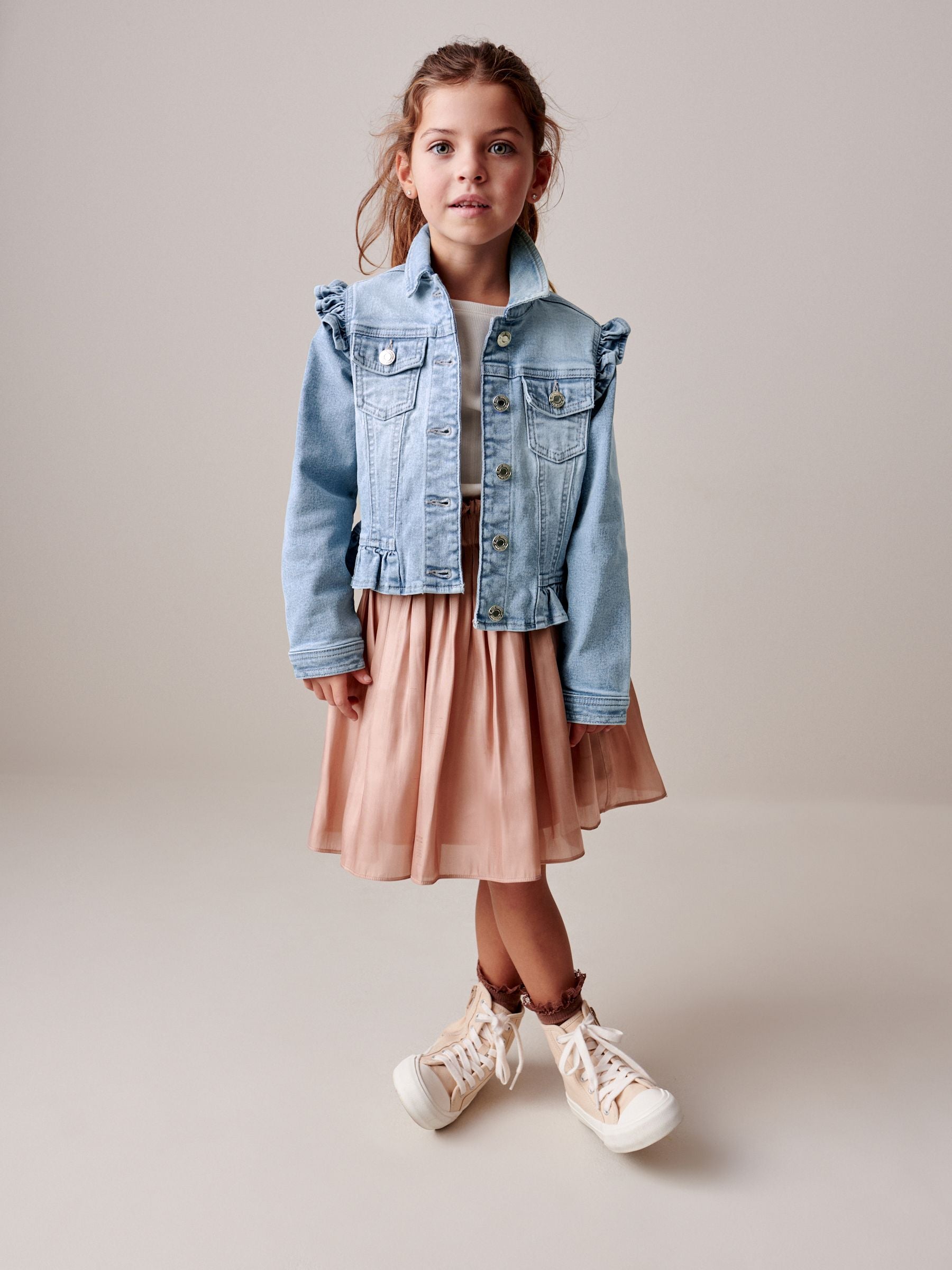 Dsiney Kidz - Mid Blue Frill Shoulder Denim Jacket (3-16yrs) image 1