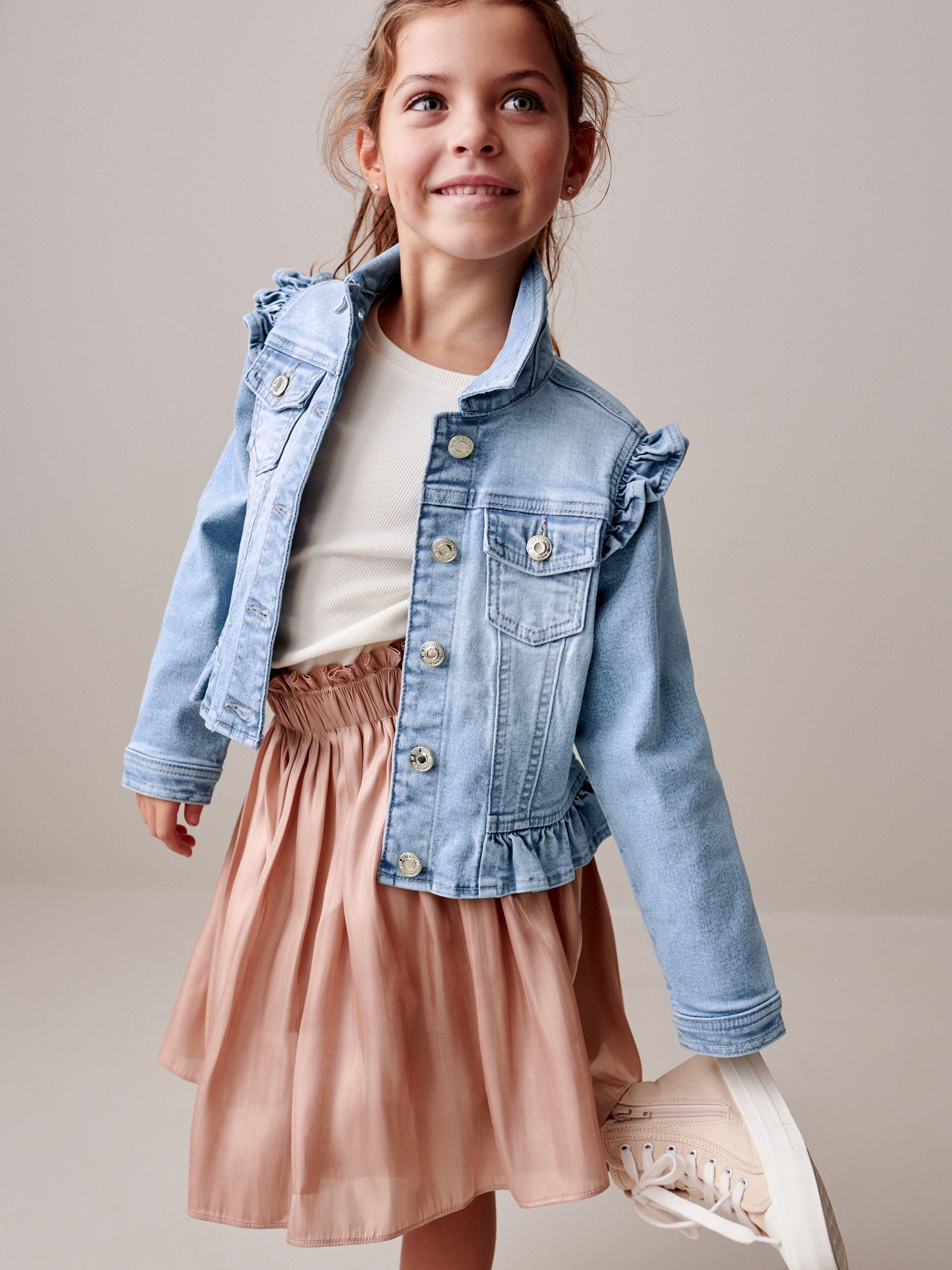 Dsiney Kidz - Mid Blue Frill Shoulder Denim Jacket (3-16yrs) image 2