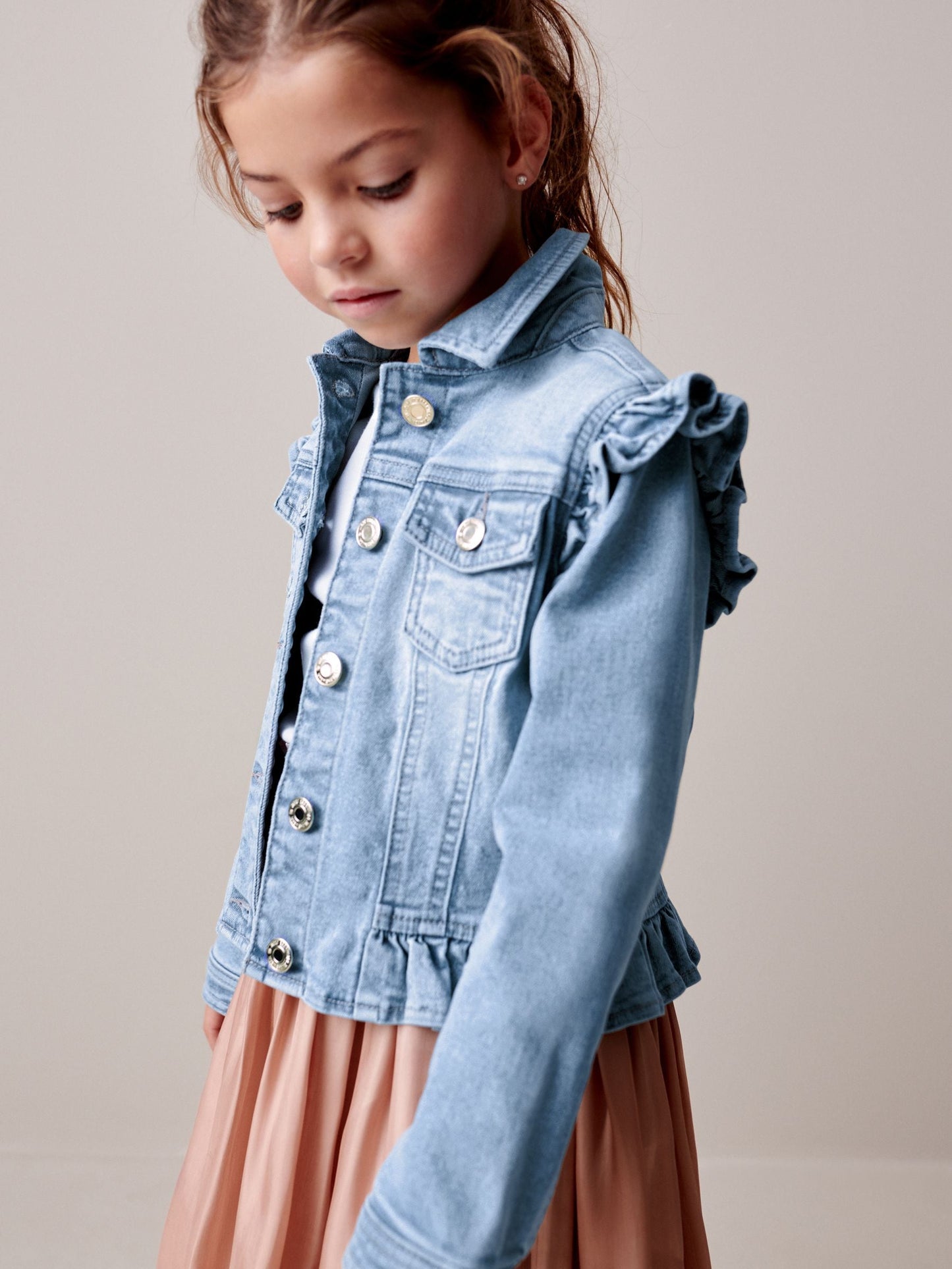 Dsiney Kidz - Mid Blue Frill Shoulder Denim Jacket (3-16yrs) image 4