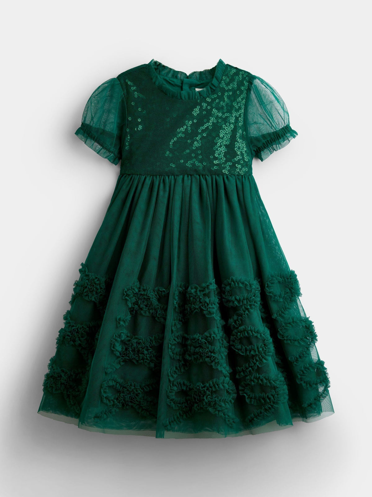 JoJo Maman Bébé Emerald Green Sequin & Tulle Bow Party Dress - image 1