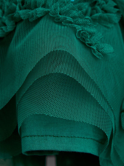 JoJo Maman Bébé Emerald Green Sequin & Tulle Bow Party Dress - image 3