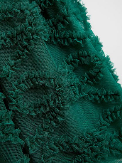 JoJo Maman Bébé Emerald Green Sequin & Tulle Bow Party Dress - image 4
