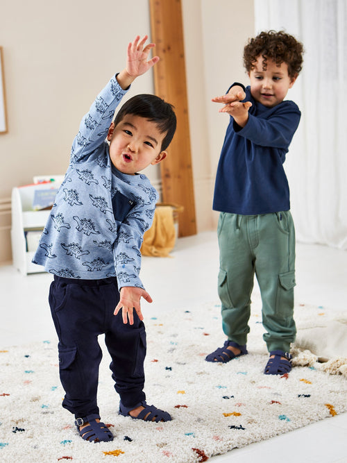 JoJo Maman Bébé Navy Blue & Khaki Green 2-Pack Cargo Joggers image 1