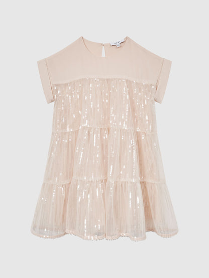 Dsiney Kidz - Reiss Pale Pink Luci 9-12 yrs Sequin Tiered Dress image 2