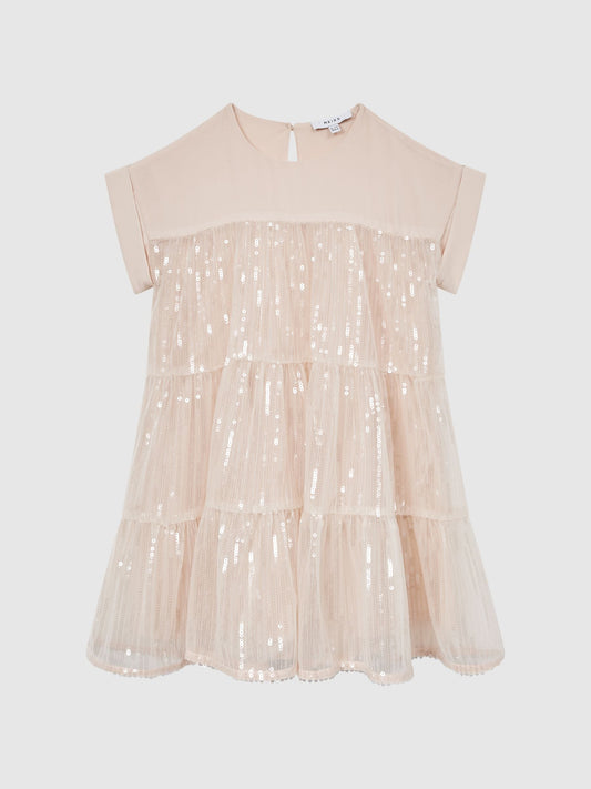 Dsiney Kidz - Reiss Pale Pink Luci 9-12 yrs Sequin Tiered Dress image 2