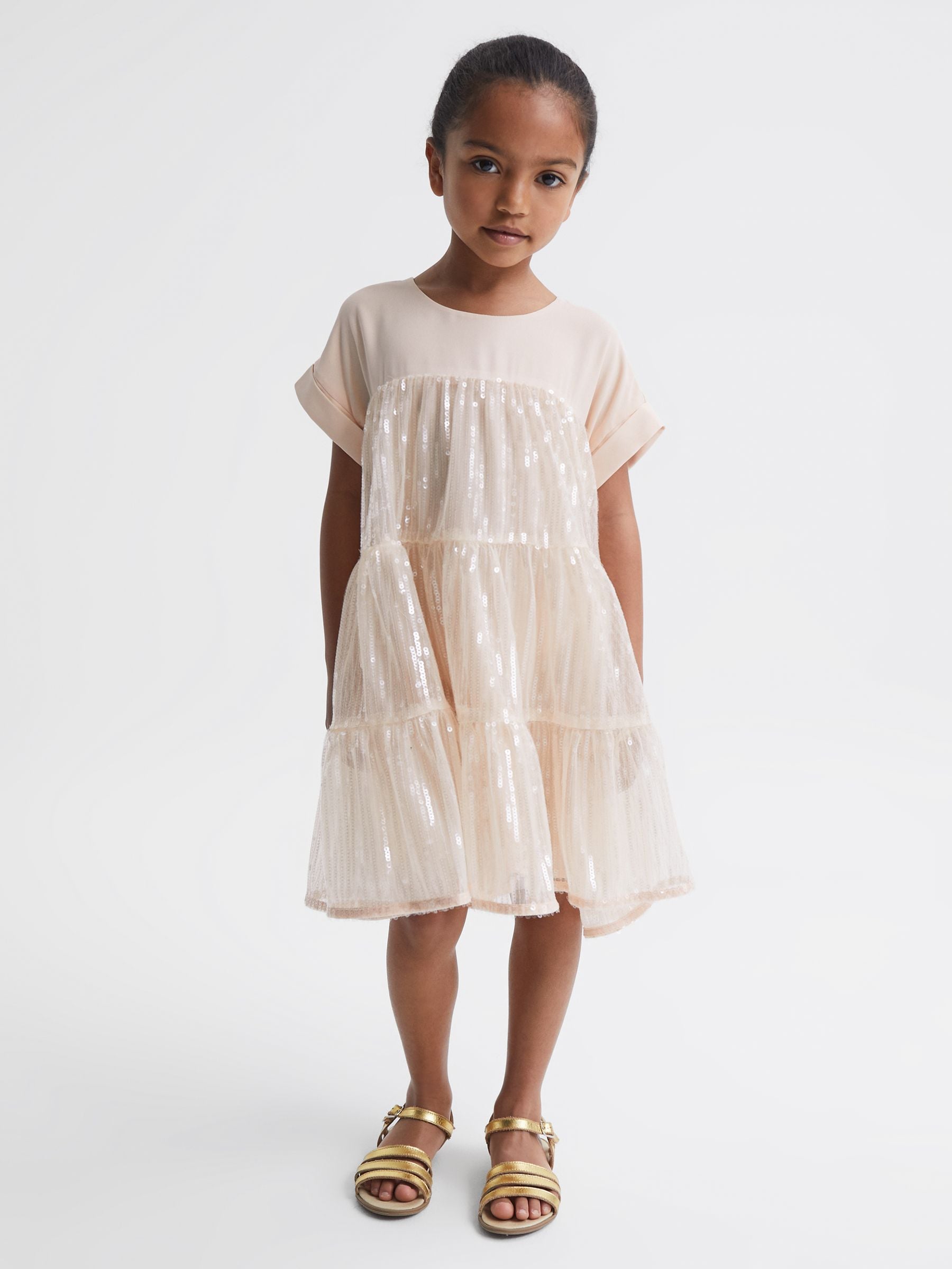 Dsiney Kidz - Reiss Pale Pink Luci 9-12 yrs Sequin Tiered Dress image 3