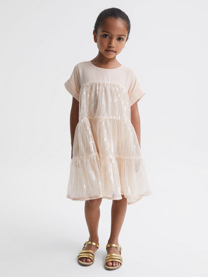 Dsiney Kidz - Reiss Pale Pink Luci 9-12 yrs Sequin Tiered Dress image 3