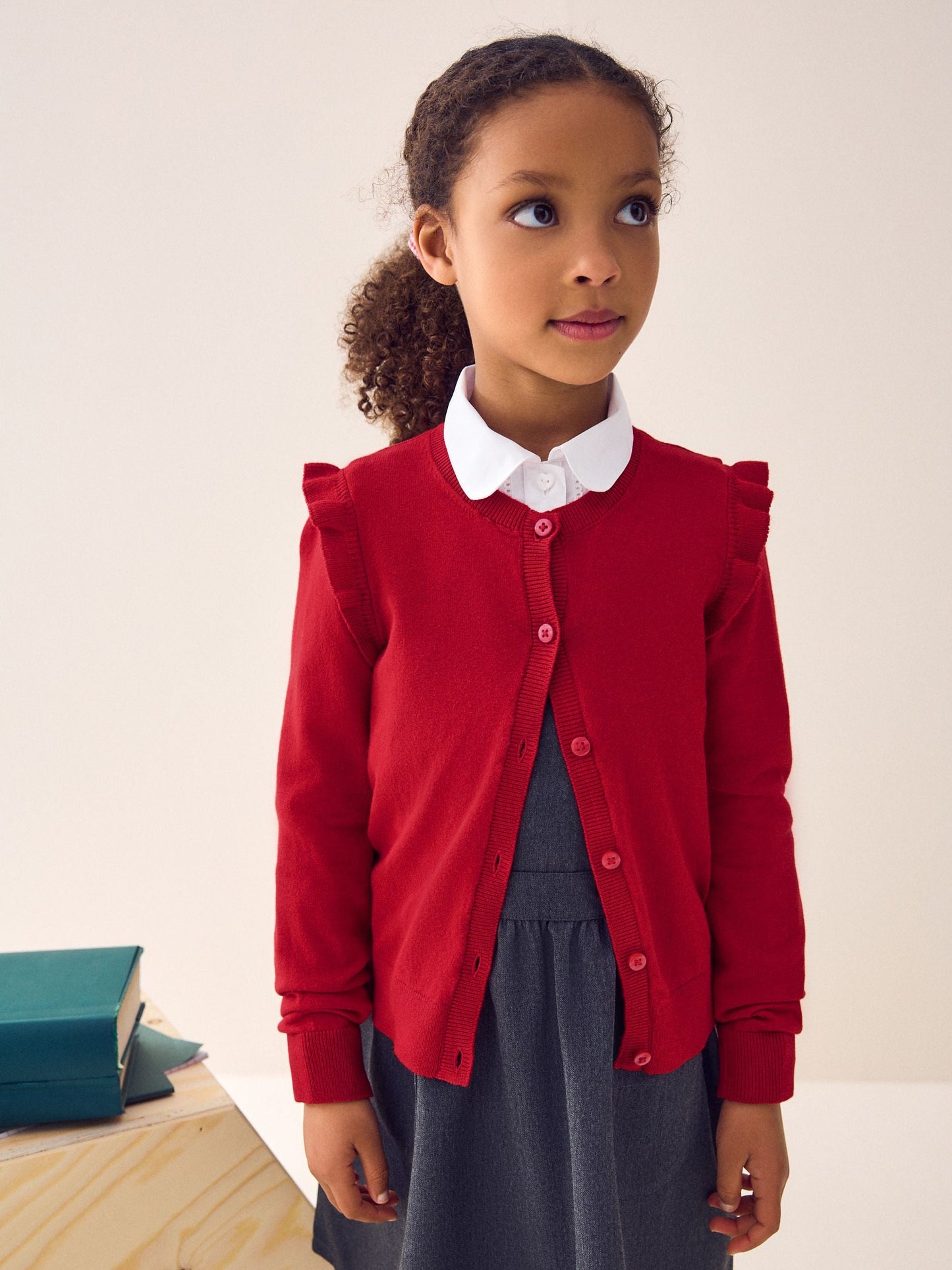 Dsiney Kidz - Red Cotton Rich Frill Shoulder School Cardigan (3-16yrs) image 1