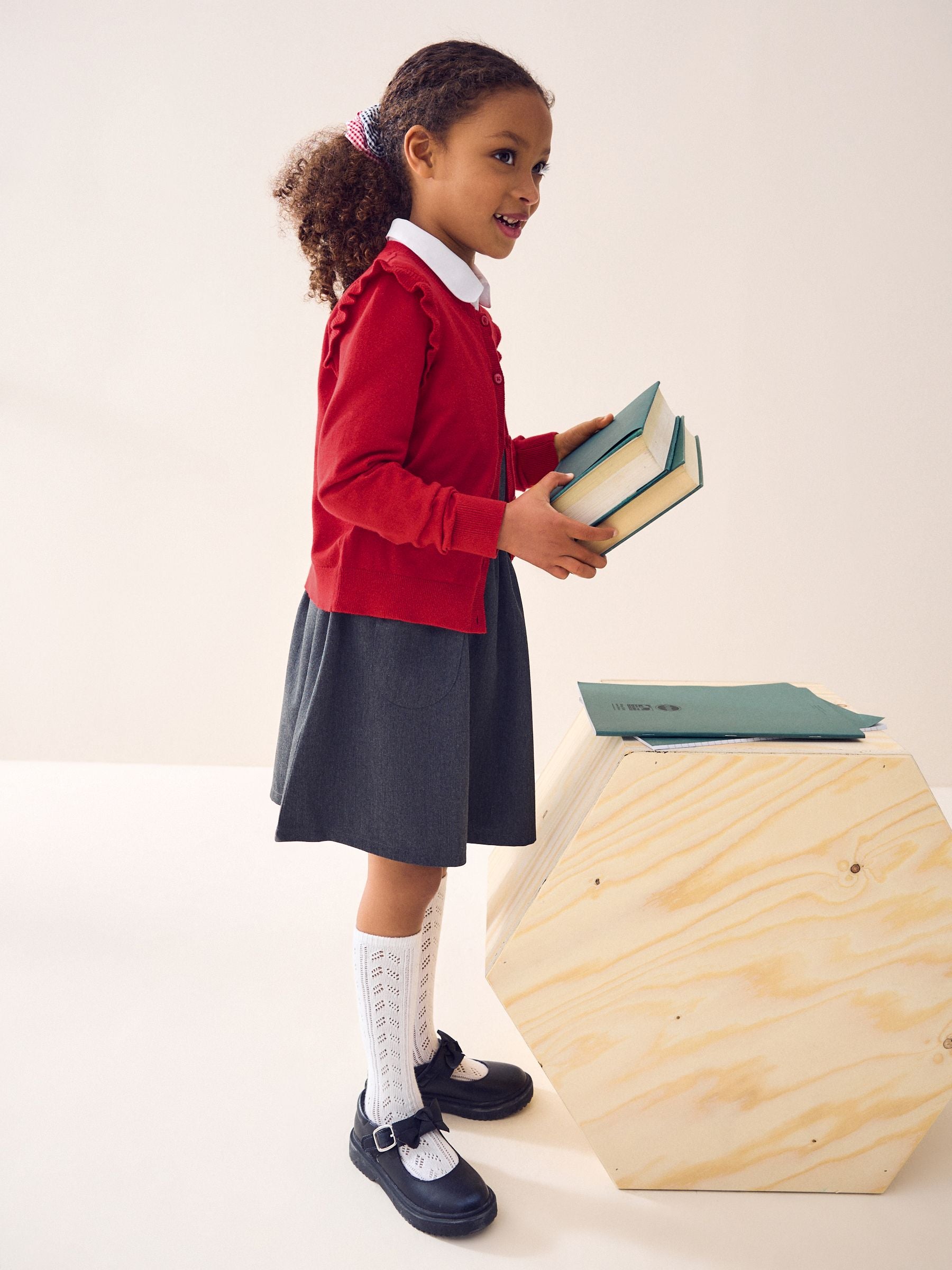 Dsiney Kidz - Red Cotton Rich Frill Shoulder School Cardigan (3-16yrs) image 2