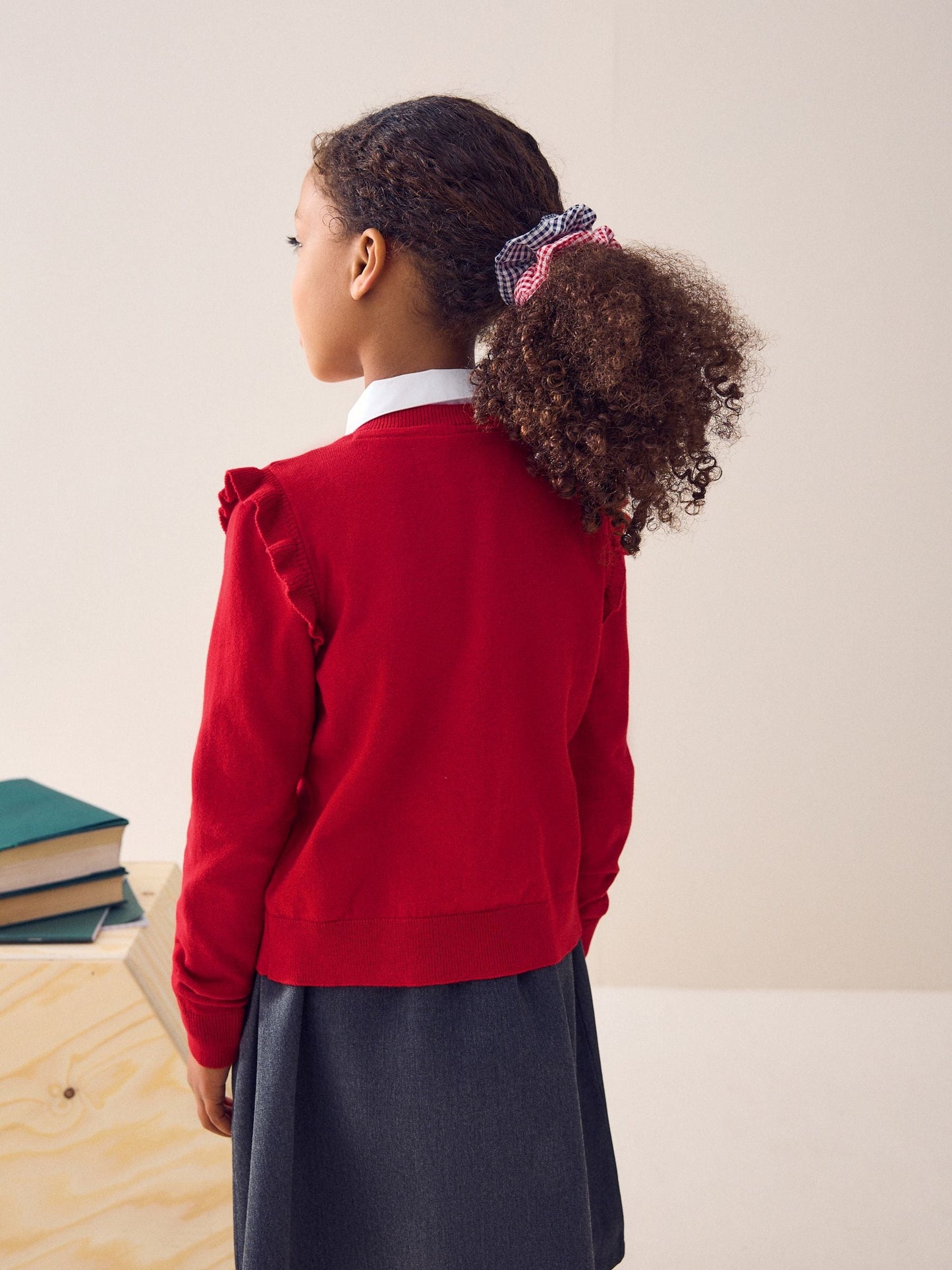 Dsiney Kidz - Red Cotton Rich Frill Shoulder School Cardigan (3-16yrs) image 3