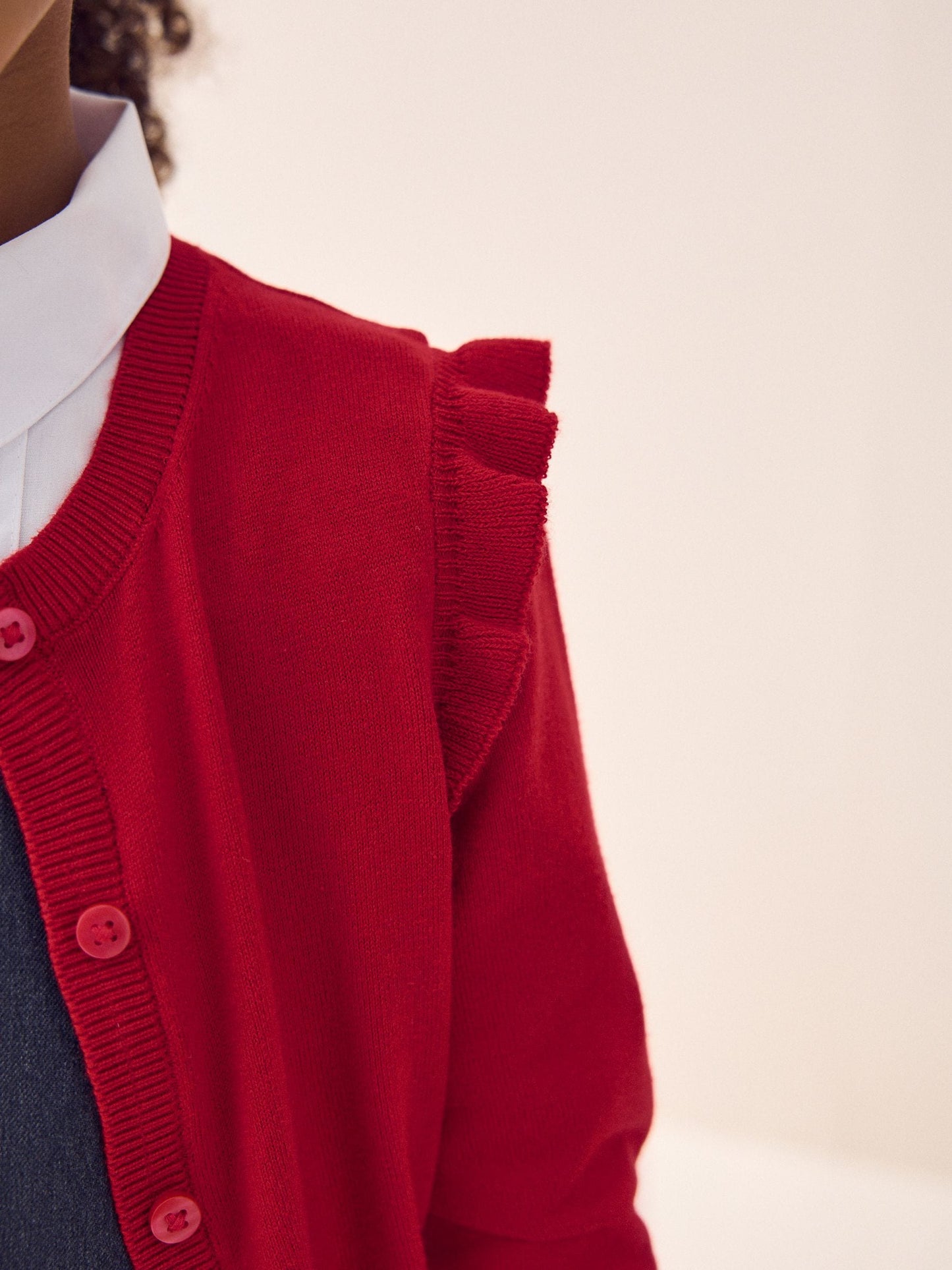 Dsiney Kidz - Red Cotton Rich Frill Shoulder School Cardigan (3-16yrs) image 6