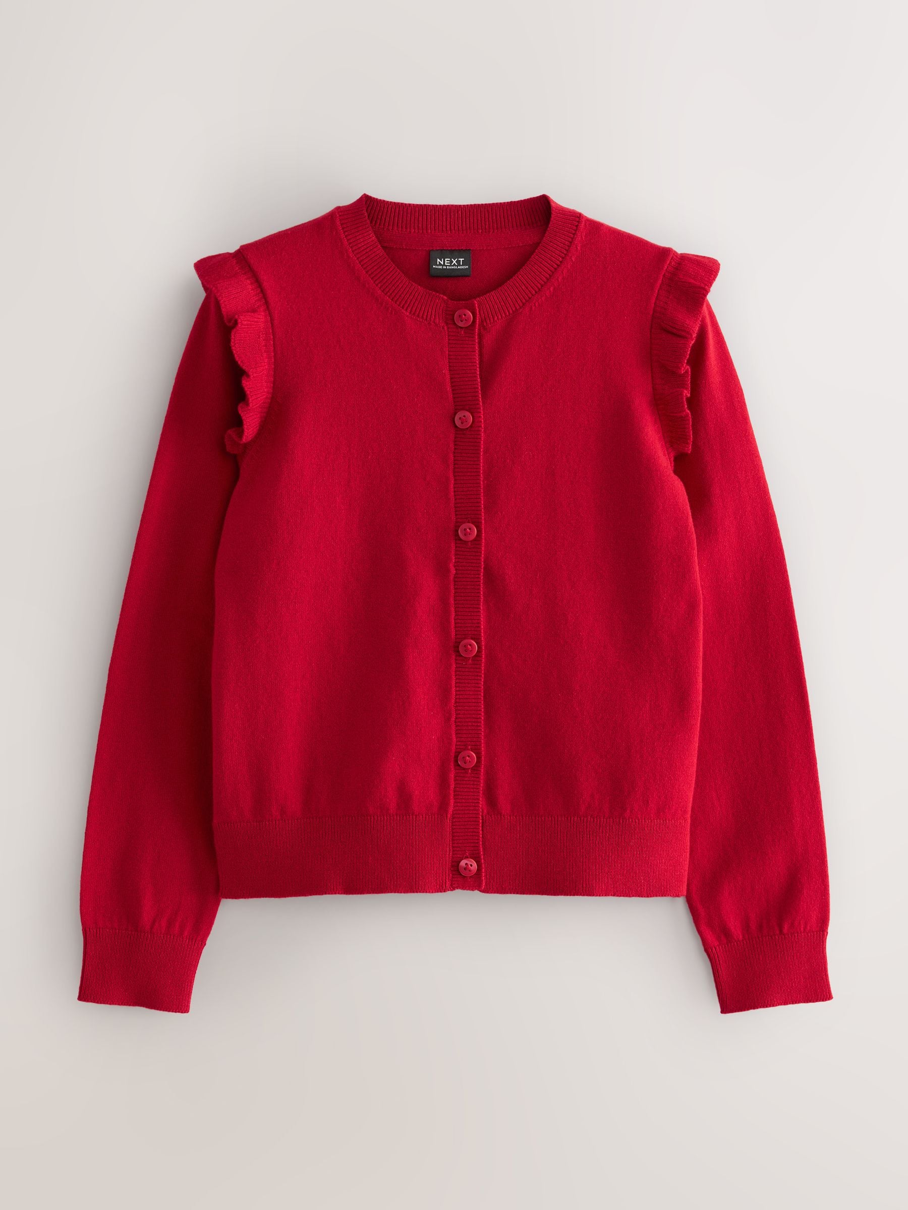 Dsiney Kidz - Red Cotton Rich Frill Shoulder School Cardigan (3-16yrs) image 7