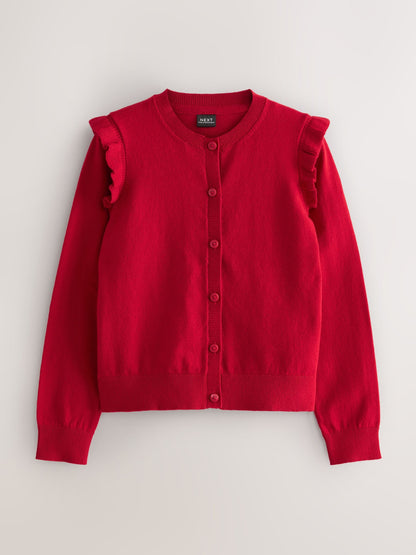 Dsiney Kidz - Red Cotton Rich Frill Shoulder School Cardigan (3-16yrs) image 7