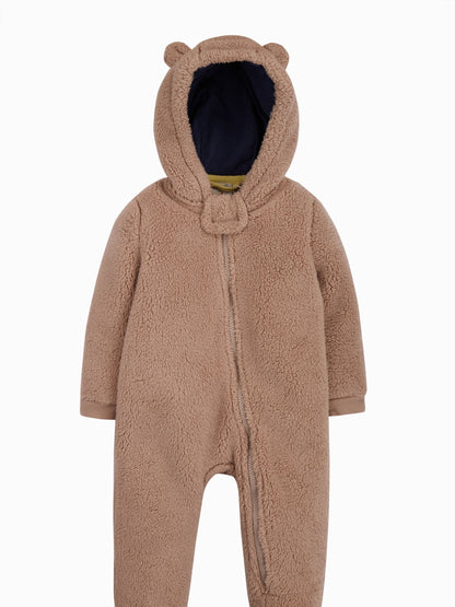 Frugi 100% Cotton Snuggle Fleece Brown Pramsuit All-In-One - image 2