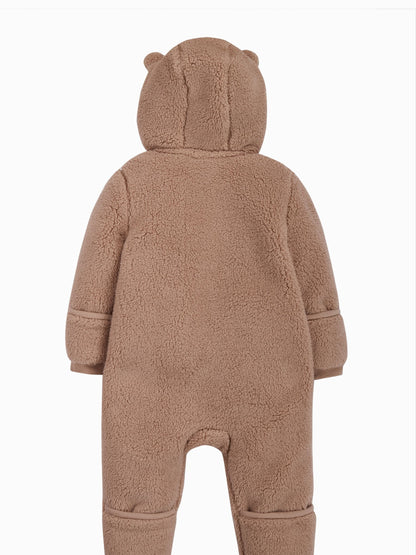 Frugi 100% Cotton Snuggle Fleece Brown Pramsuit All-In-One - image 3