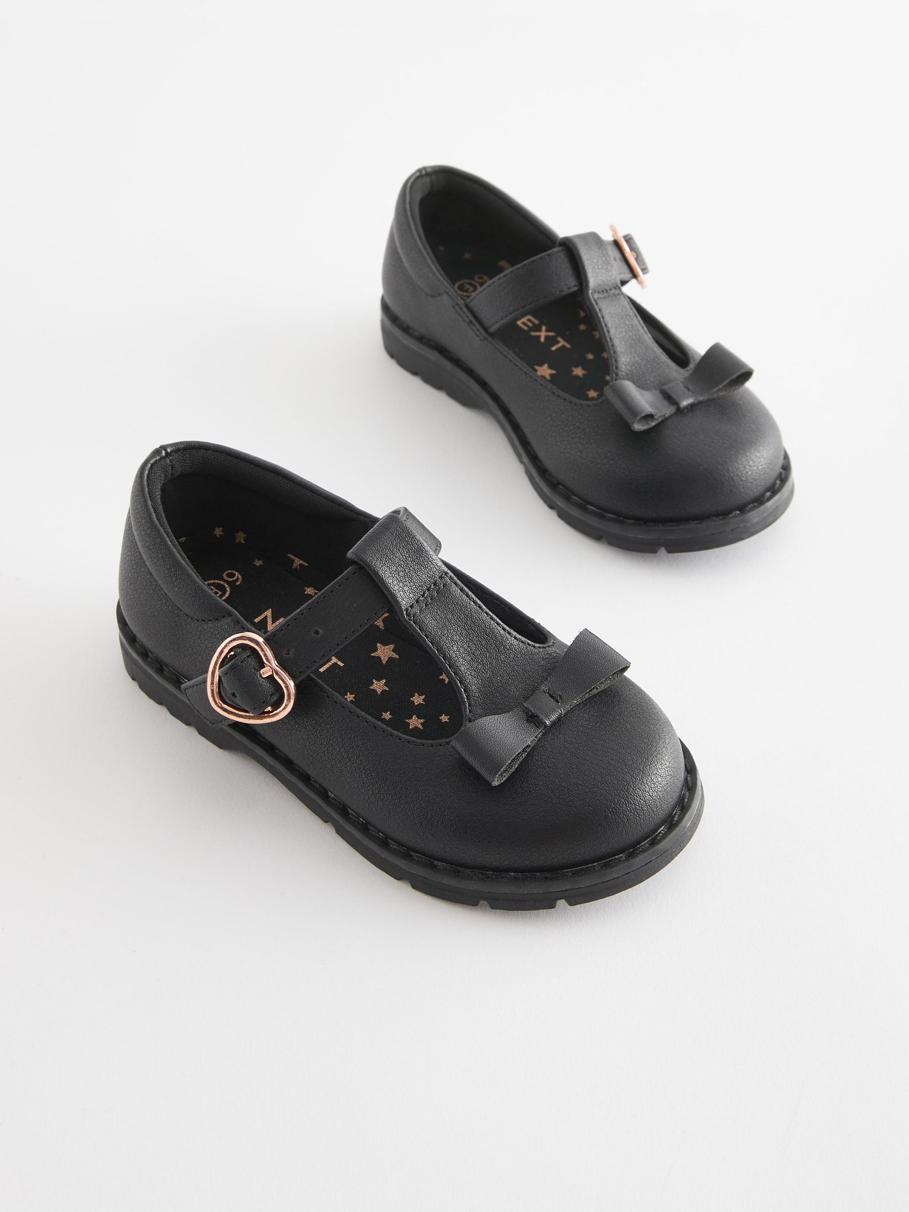 Black Matt Standard Fit (F) School Junior Bow T-Bar Shoes image 3